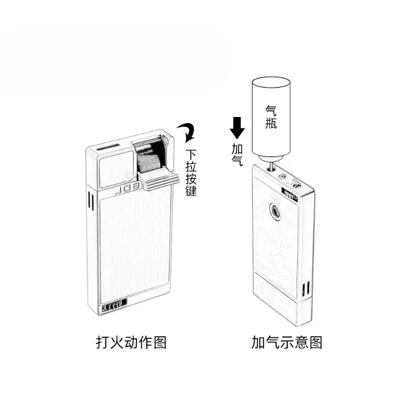 Jobon Upgraded Luxury Press Ignition Gas Lighter - Zinc Alloy Windproof Lighter Blue Jet Flame Cigar Lighter Men's Gift