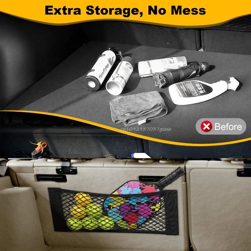 Car Storage Net Stretchable Mesh Pocket Net Magic Elastic Sticker Universal Rear Mesh Trunk Seat Bag Pocket Cage Auto Organizer