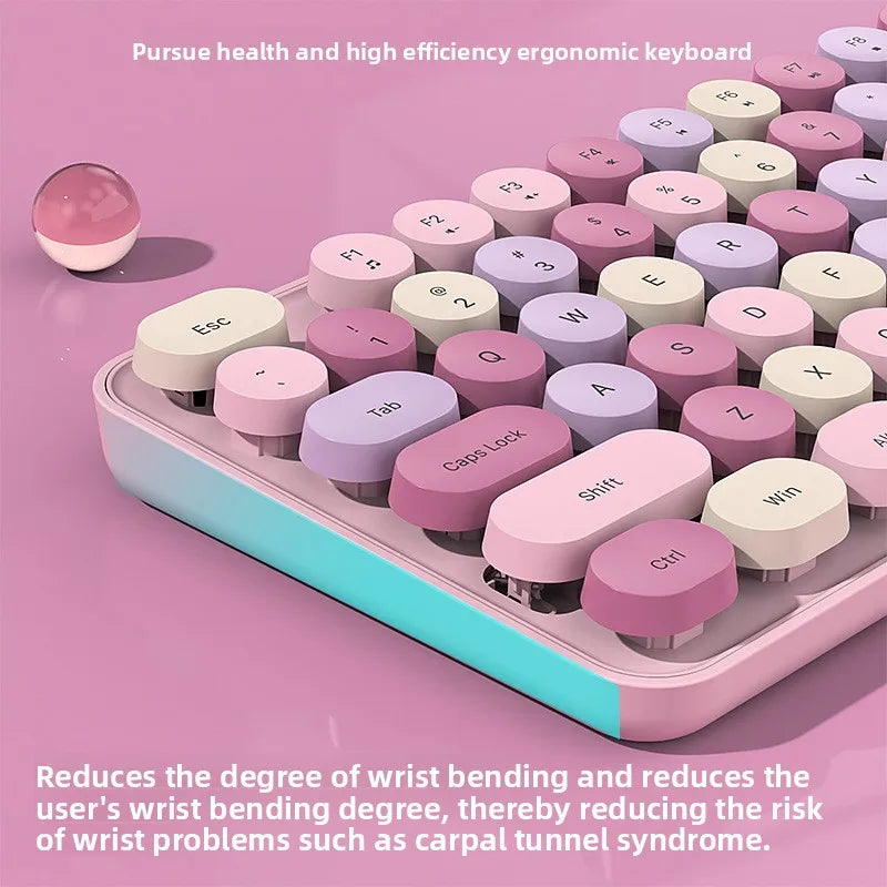 Wireless Keyboard Mouse Set High-Looking Girl Silent Office retro Cute Pink