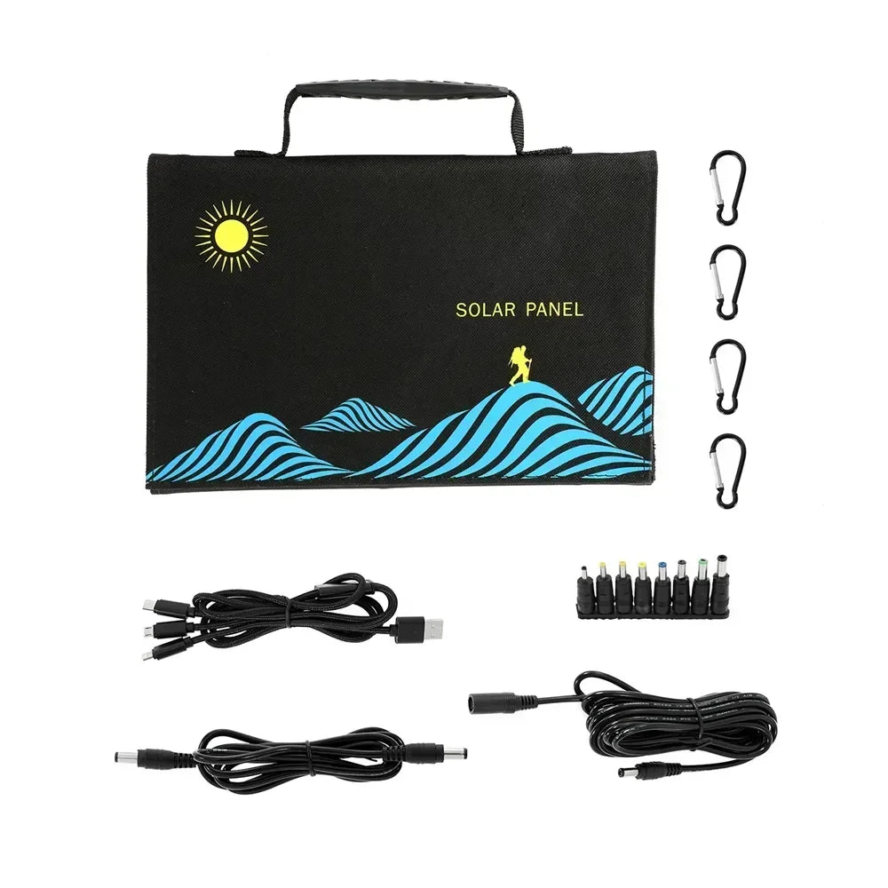 2024 New Portable Solar Panel Folding Bag USB+DC Output Solar Charger Outdoor Power Supply Mobile Phone Generator