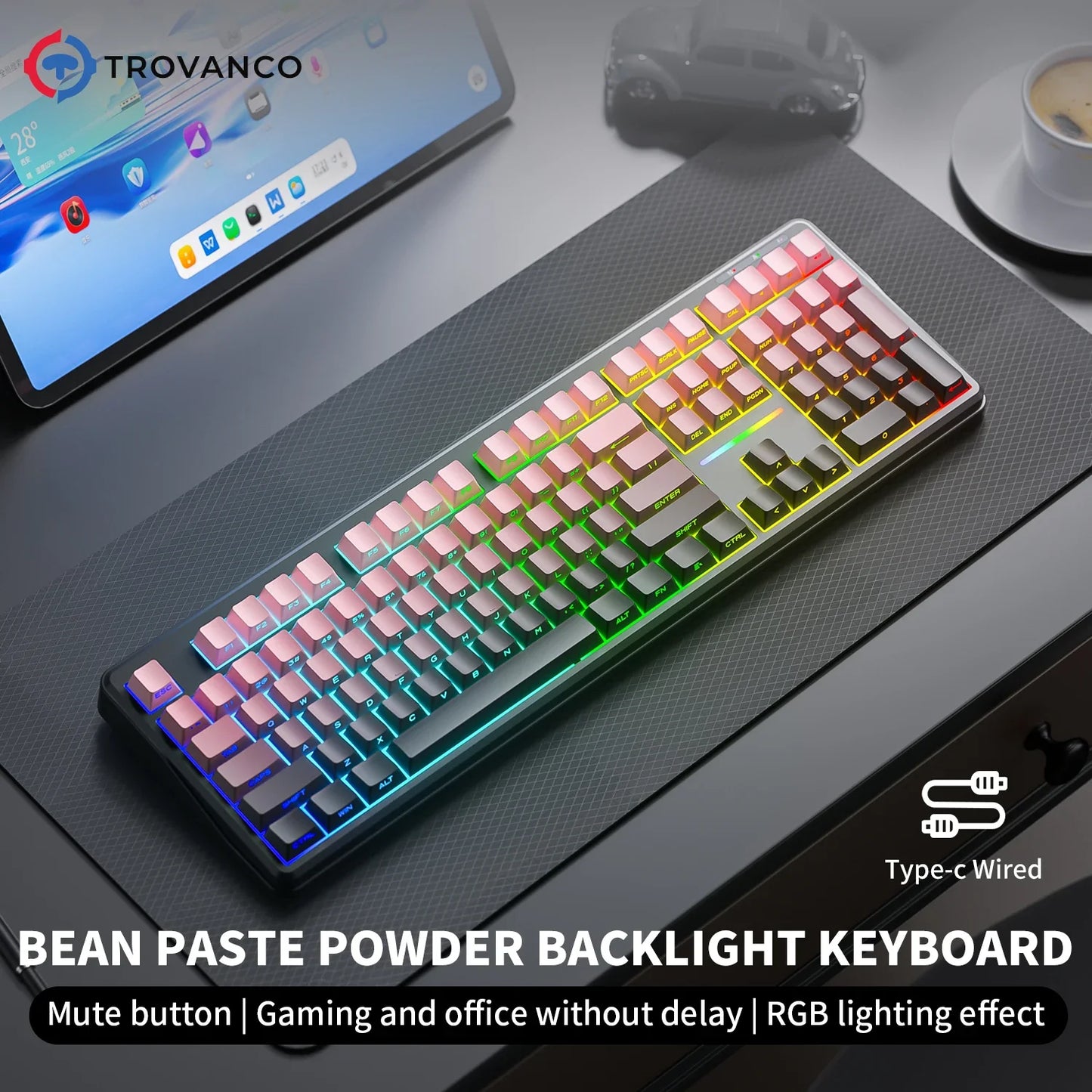 V108 Bluetooth Keyboard  Office Low Noise 2.4G Wired&Wireless Full Layout with RGB Backlit Membrane