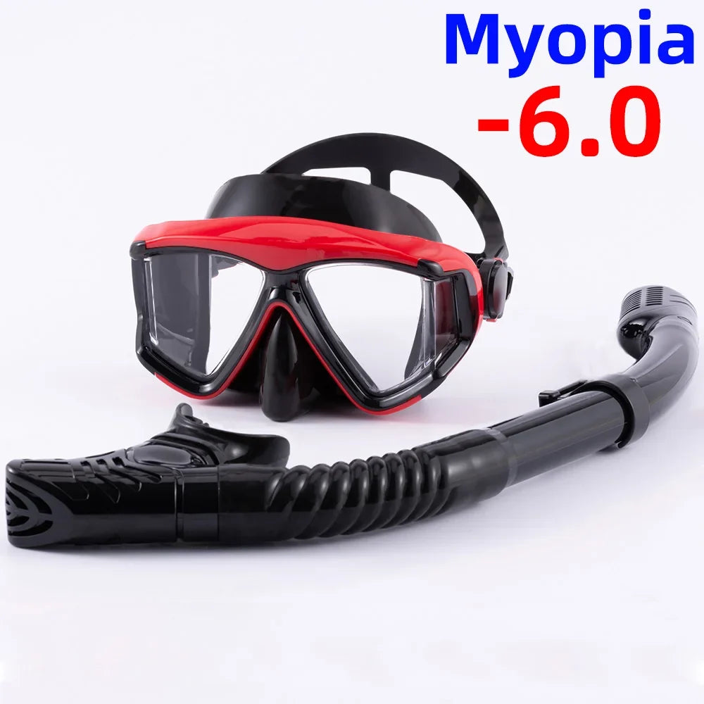 Optical Myopia Snorkel Set Diving Mask Nearsighted Swimming Goggles Short Sighted Panoramic Wide View Adults Youth -1.0To-6.0