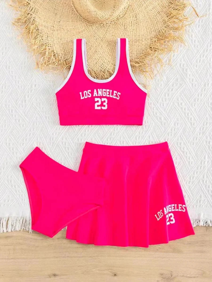 Cute Kids  Bikinis  Red Sets with Skirts