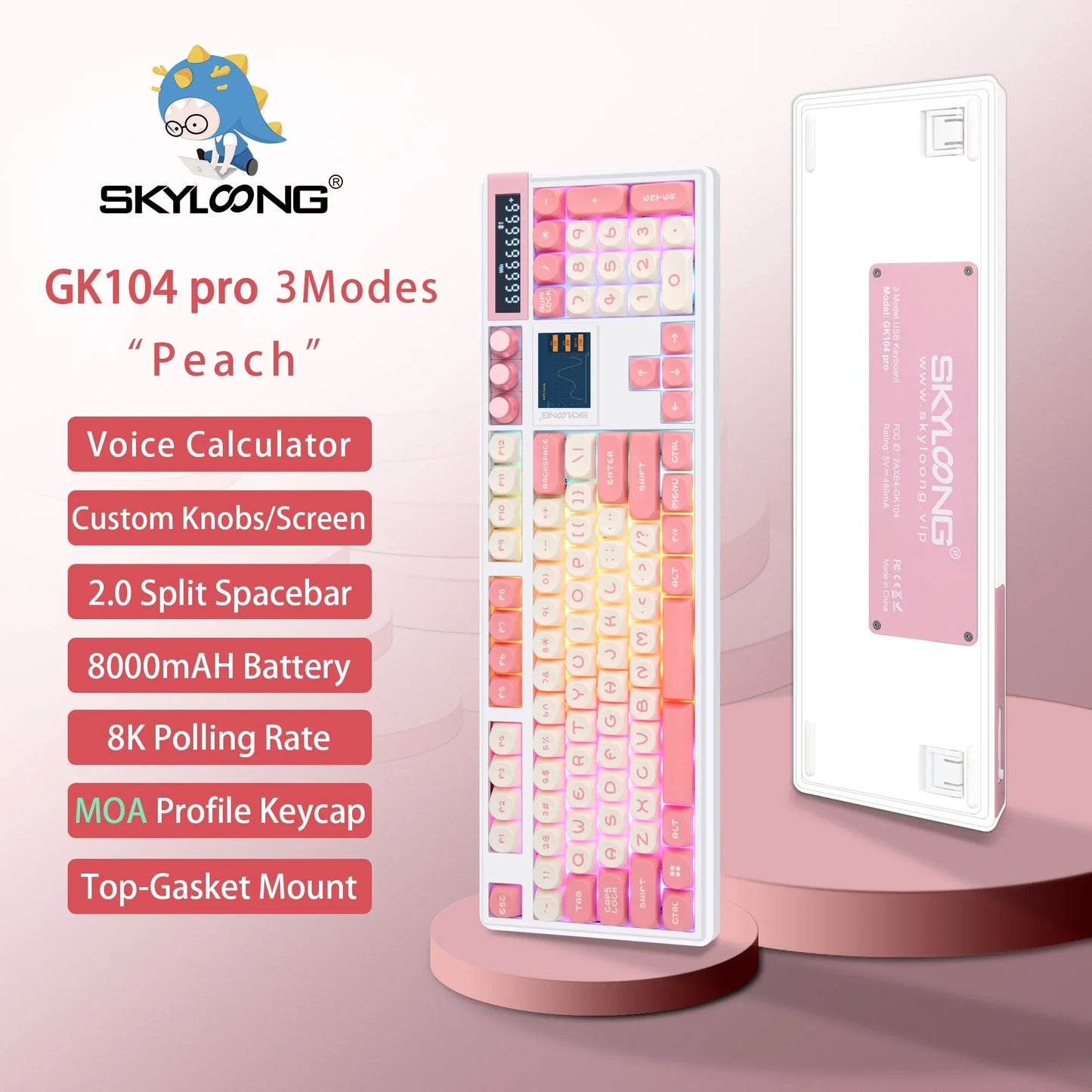 Wireless Mechanical Keyboard with 3.0 Screen 3 Knobs Hot-Swappable Silent Switch PBT keycaps