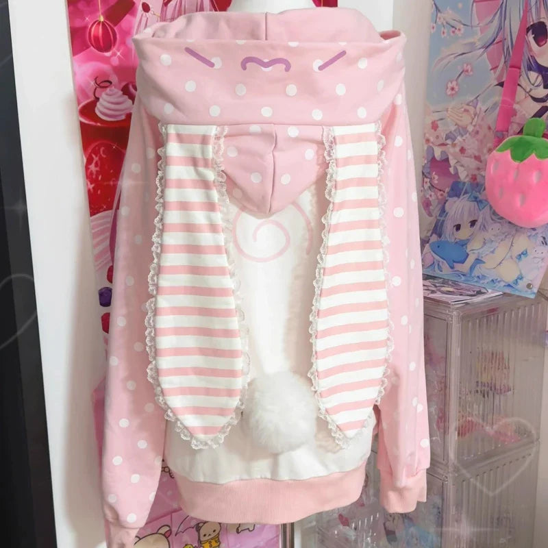 Sudadera con capucha Harajuku de conejo fresa