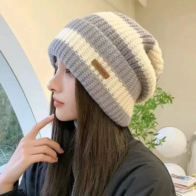 Gorro de punto apilable unisex – Gorro tipo bonete hip-hop a rayas cálido de invierno