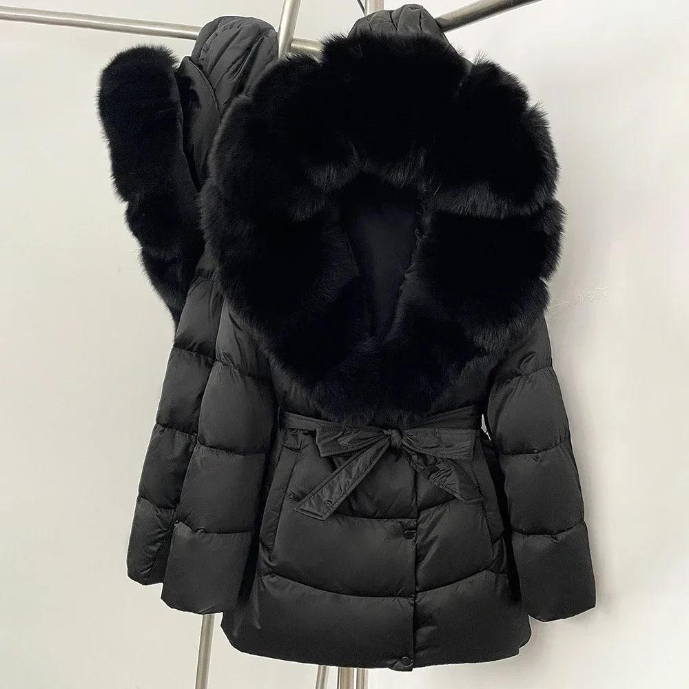 Natural Fur Collar Down Jacket Women Winter 2026 High Quality Duck Down Puffer Parka Windproof Warm Down Coat Outerwear New