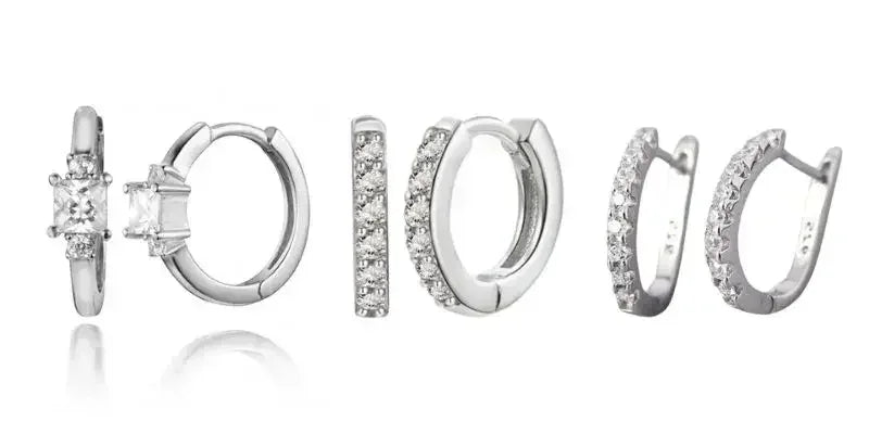 925 Sterling Silver Ear Needle Fashion Hoop Earrings White Crystal Luxury Women's Silver Earrings Wedding Women's Jewelry Gift