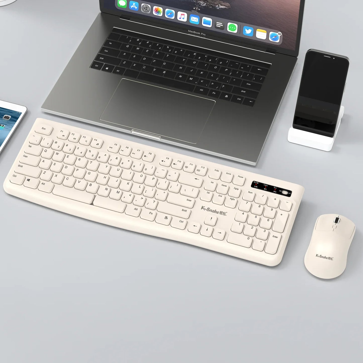 Ks Bluetooth Keyboard and Mouse Combo，Full Size Wireless Dual-Mode Connection，Low-Noise Keys for Desktop/Laptop