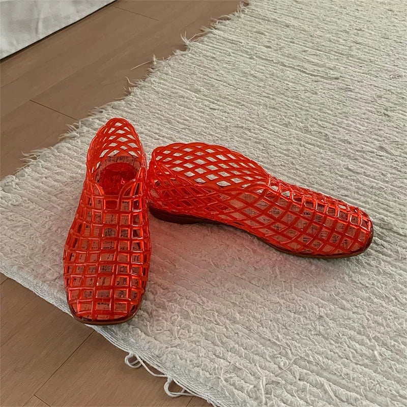 XIXITIAO Women's Sandals Fashion Openwork Sandals Summer Comfortable Anti-slip Flat Jelly Shoes Hollow Outdoor Slip On Footwear