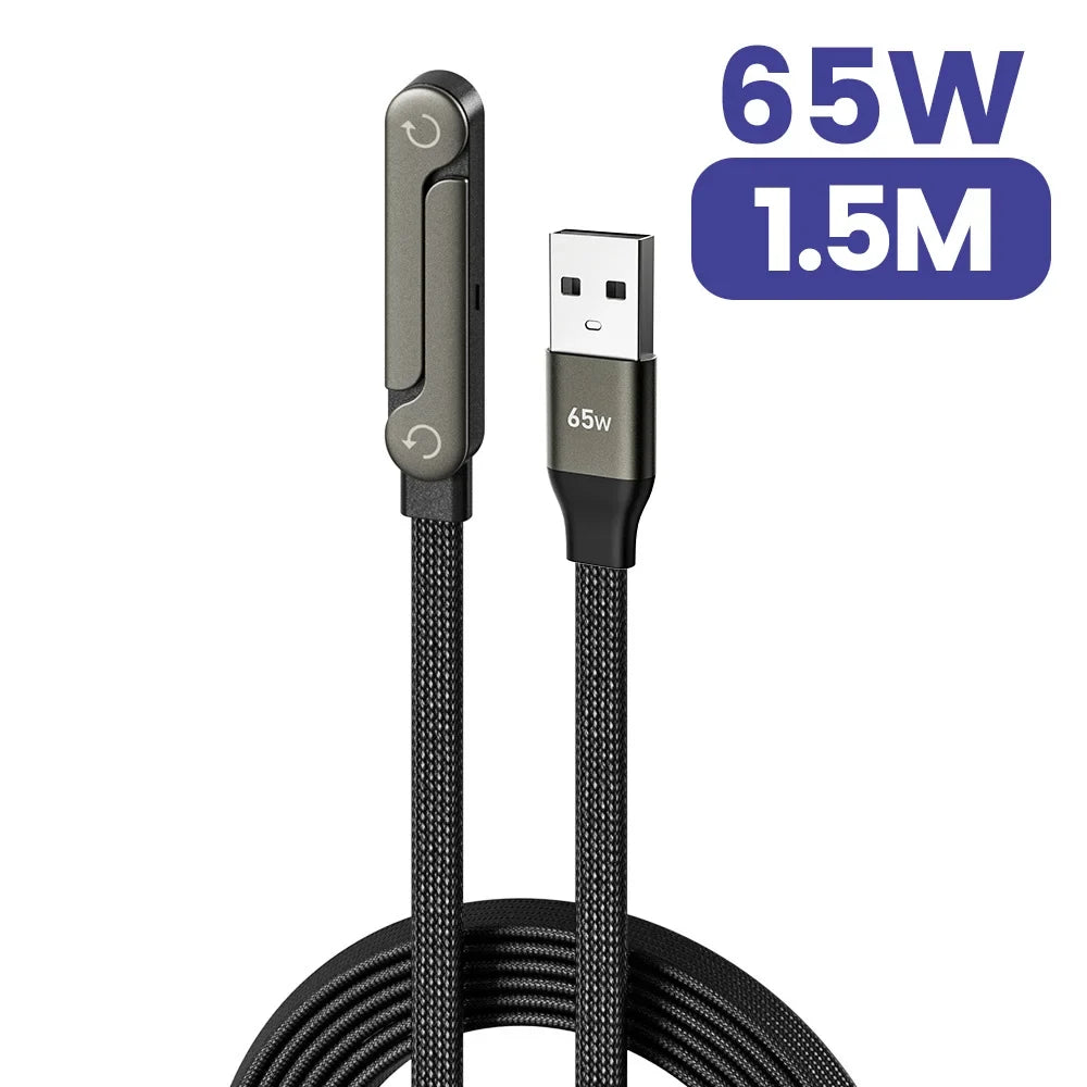 65W 2 in 1 USB A To USB C Fast Charging Foldable Phone Holder Data Cable USB Type C Builtin Desk Bracket Wire For Huawei Oneplus