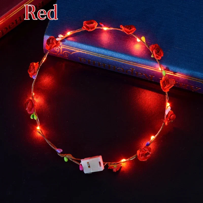 10-300Pcs LED Flower Crowns Light Up Headbands Glowing Flower Crown Garland Glow in the Dark Headband for Wedding Party favors