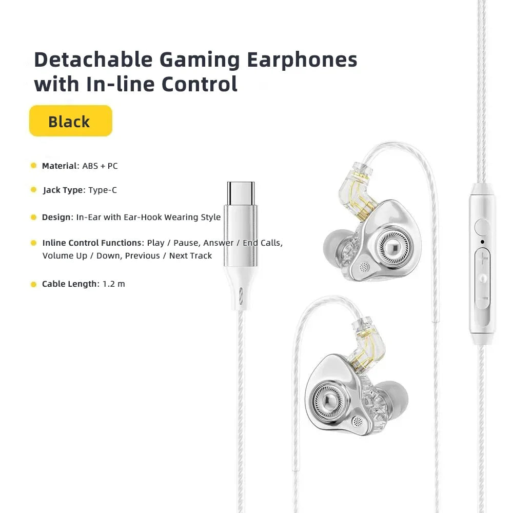USB C Headphones For Samsung Galaxy S26 S25 Ultra iPhone 17 16 Earphones Wired HiFi Bass Stereo Music Earbuds Gaming  with MIC