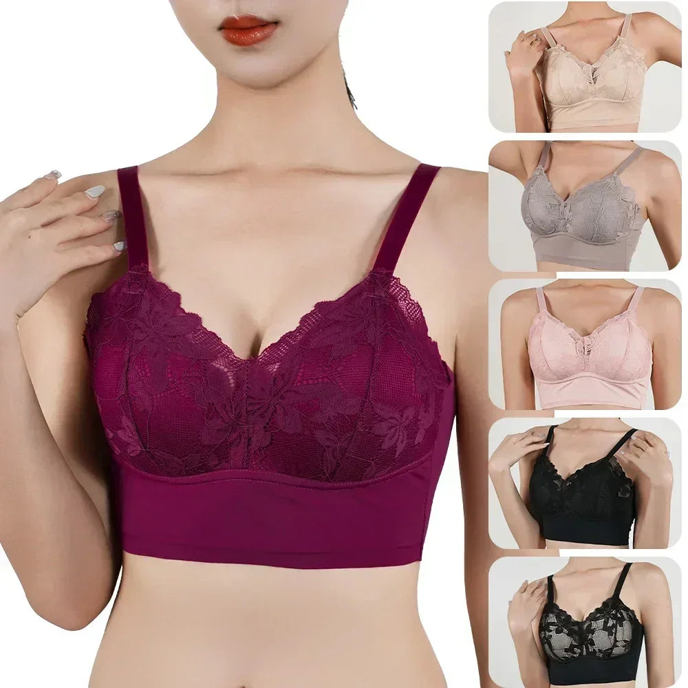 Sujetador caliente de copa completa fina, ropa interior pequeña, talla grande, inalámbrico, ajustable, de encaje, para mujer, cubierta de pecho, copas B C, sujetadores de encaje de talla grande.