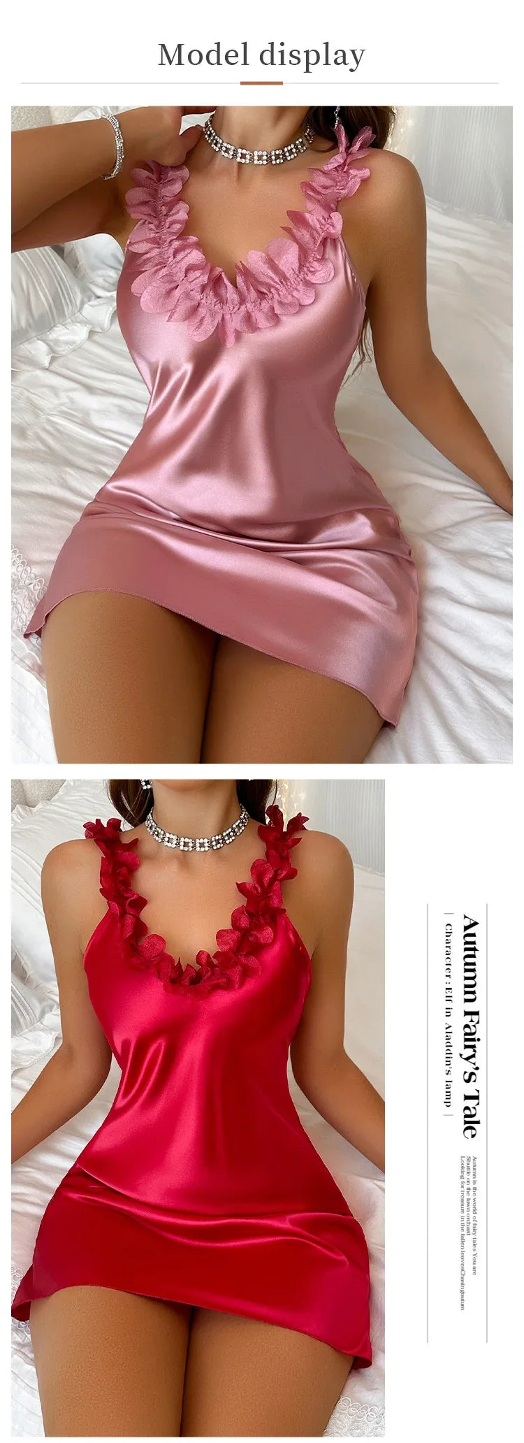 Chic & Romantic V-Neck Comfortable Slip Nightgown for Women - Soft Satin Material,Summer Sleepwear Nightdress