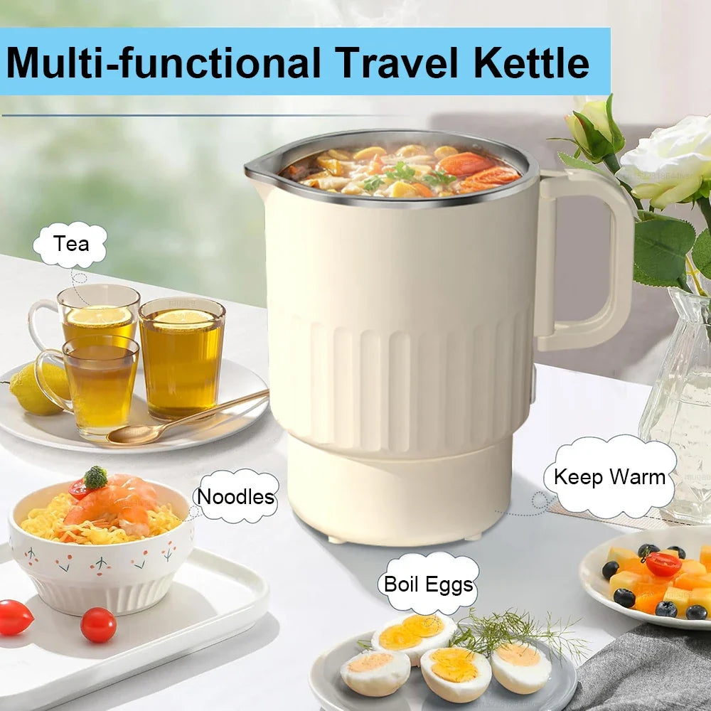 Electric Water Kettle Portable Mini Kettle with Steaming Rack 1000ml Large Capacity Stainless Steel Home Kitchen Office Travel