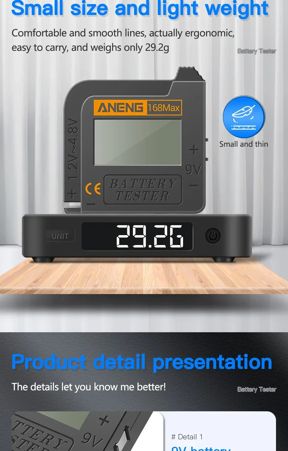 ANENG 168MAX Self Powered Digital LCD Battery Checker AA AAA C D 9V Button Cell 18650 Lithium Cell Voltage Capacity Test Tool