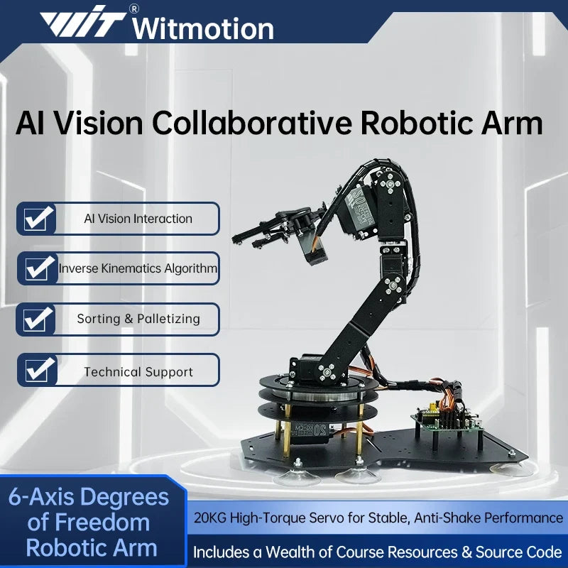 6 DOF Robotic Arm with Gripper Claw, PS2 Control, Metal Alloy, 20kg Servo, Compatible Arduino STM32 DIY Programmable Robot Kit