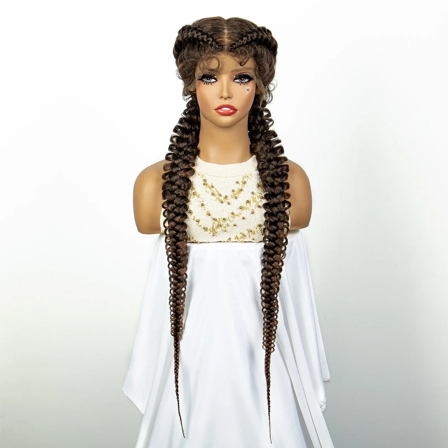 1B/30 Dark Brown Synthetic Lace Frontal Dutch Box Braided Wigs for Black Women Fishtail Braids Wigs with Baby Hair Cornrow Wigs