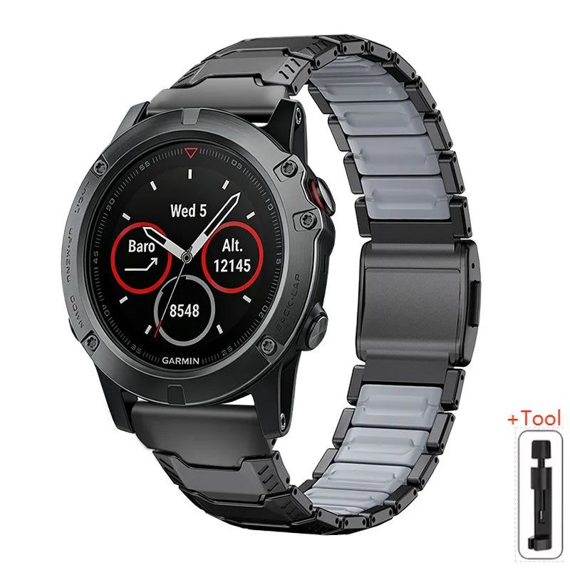 Garmin QuickFit 22/26mm Two-Tone Metal Link Band with Magnetic Clasp