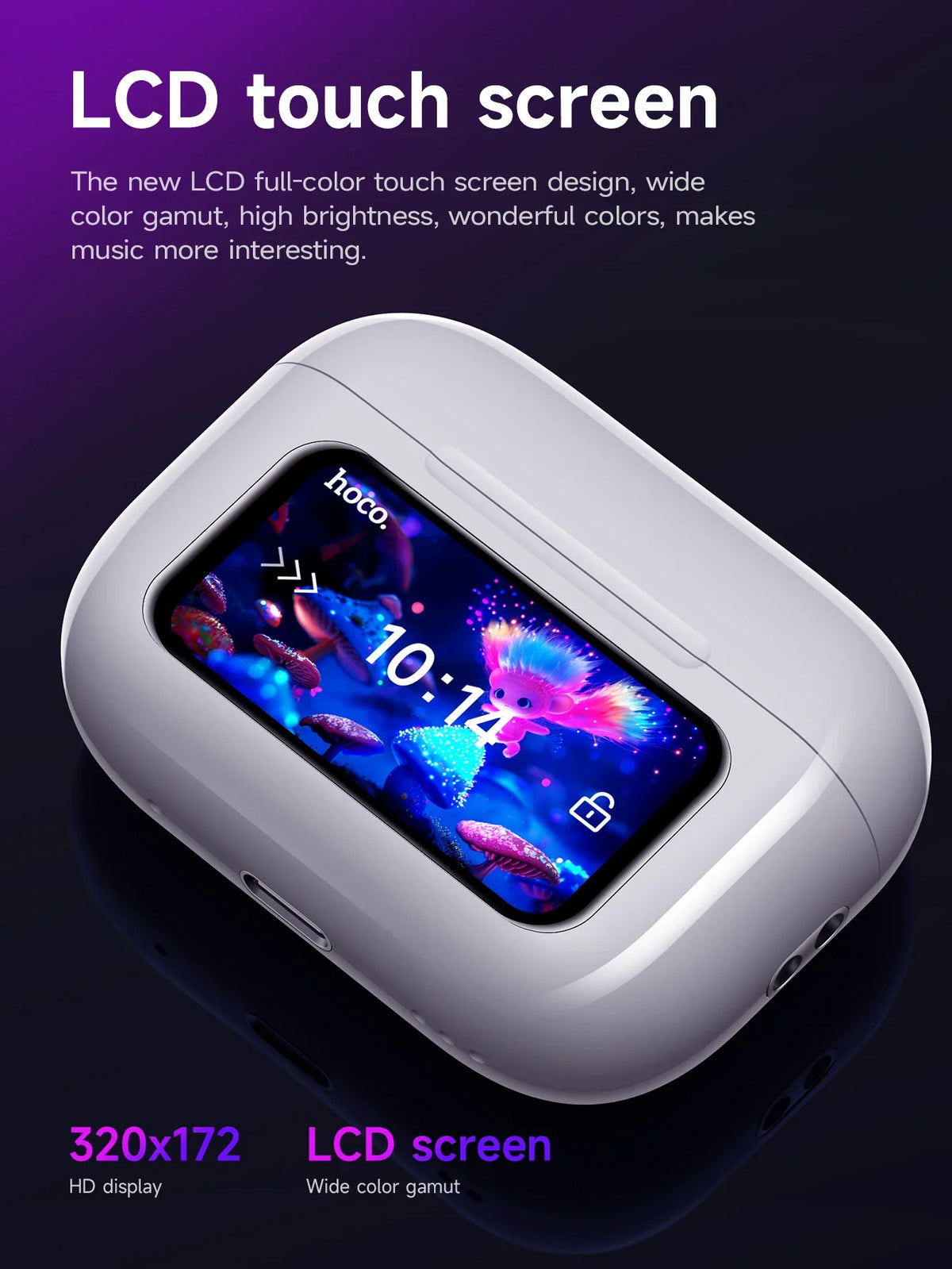 HOCO EW72 Wirelss Bluetooth 5.4 ANC Noise Reduction Earphone With LED Full Touch Smart Screen Charging Box Music Sports Earbuds