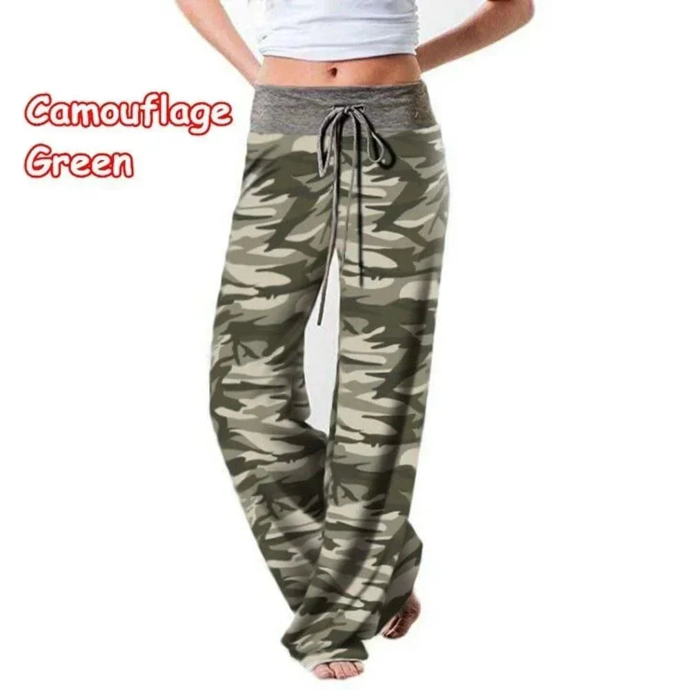 Pantalón de salón de pierna ancha con cordón talla grande, comodidad informal