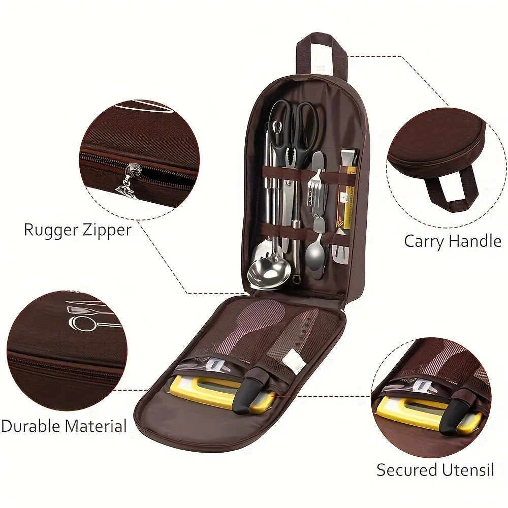 Outdoor Cooking Bag Camping Storage Bag Portable Cooking Utensil Organizer Pouch Picnic Bag Bag Only, No Utensils Included