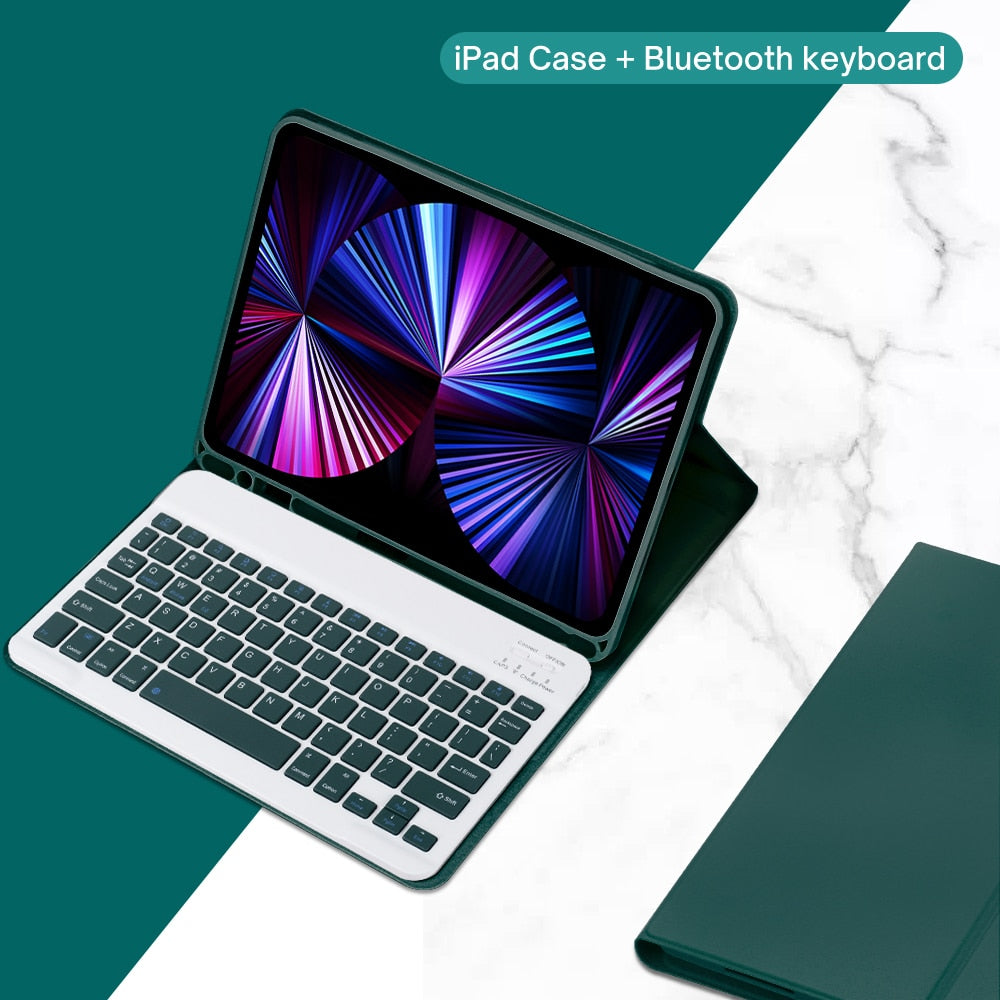 Funda de piel sintética para iPad con soporte y teclado