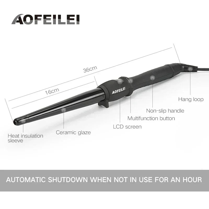 Aofeilei Ceramic Cone Hair Curling Iron Big Waver Electric Curl Hair