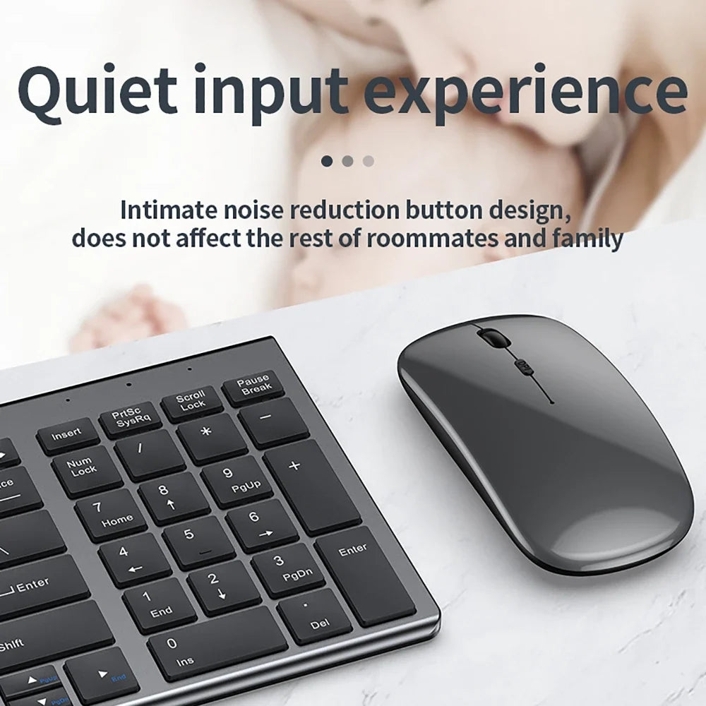 2.4G Wireless & Bluetooth Rechargeable Ultra-Thin Keyboard Mouse Set for Computer, Office, Gaming, iPad - Silent Slim Design