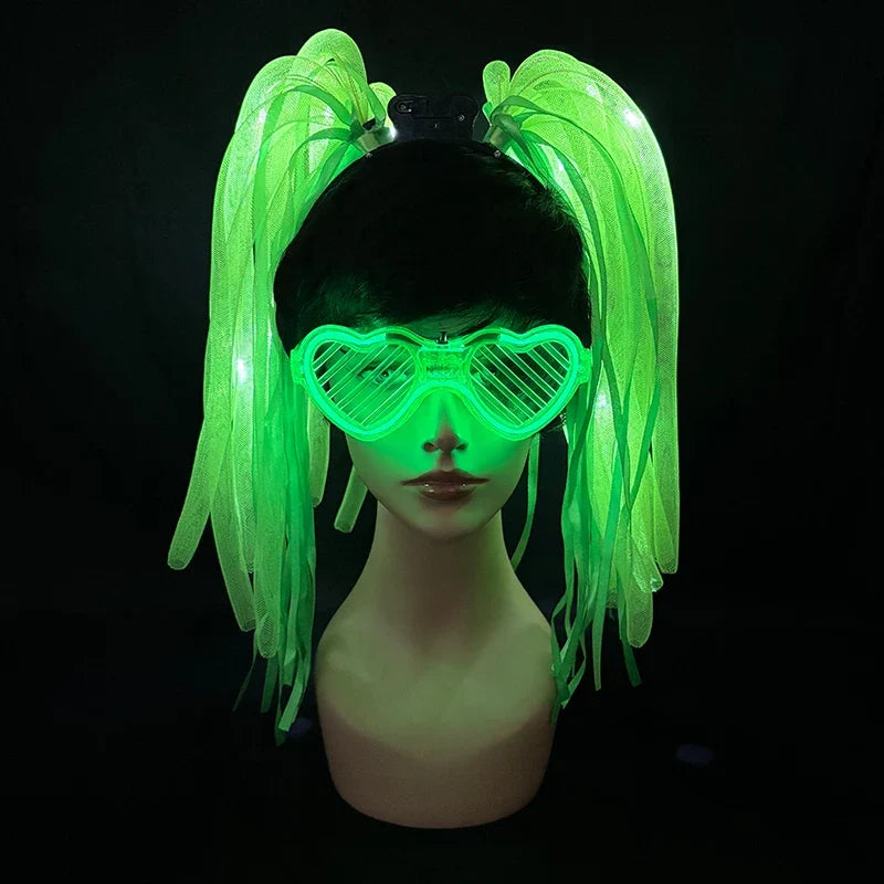 Funny LED Light Up Flashing Party Noodle Bridal Headband LED Glasses Girls Noodle Hair Bachelorette Party Rave Costume Dress Up