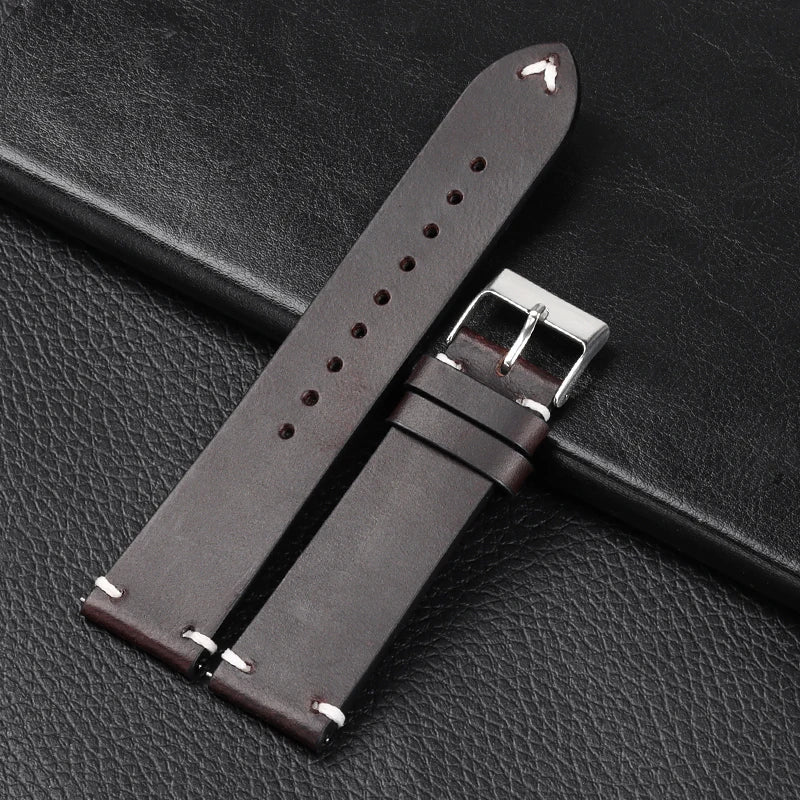 Garmin 18/20/22mm Quick Release Oil Wax Leather Band with Stitched Detail