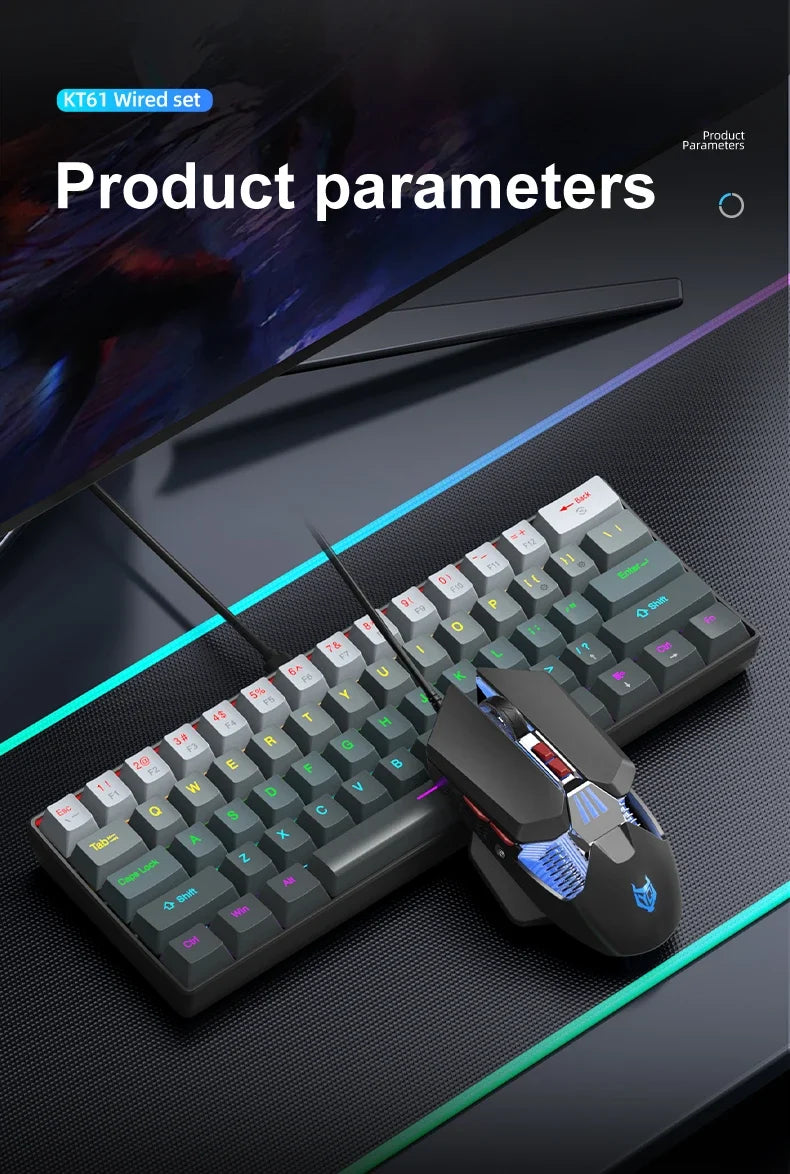 Mechanical keyboard and mouse set, 60% Portable Mini Wired Keyboard and Mouse combos, 61 Keys Phantom RGB keyboard and mouse kit