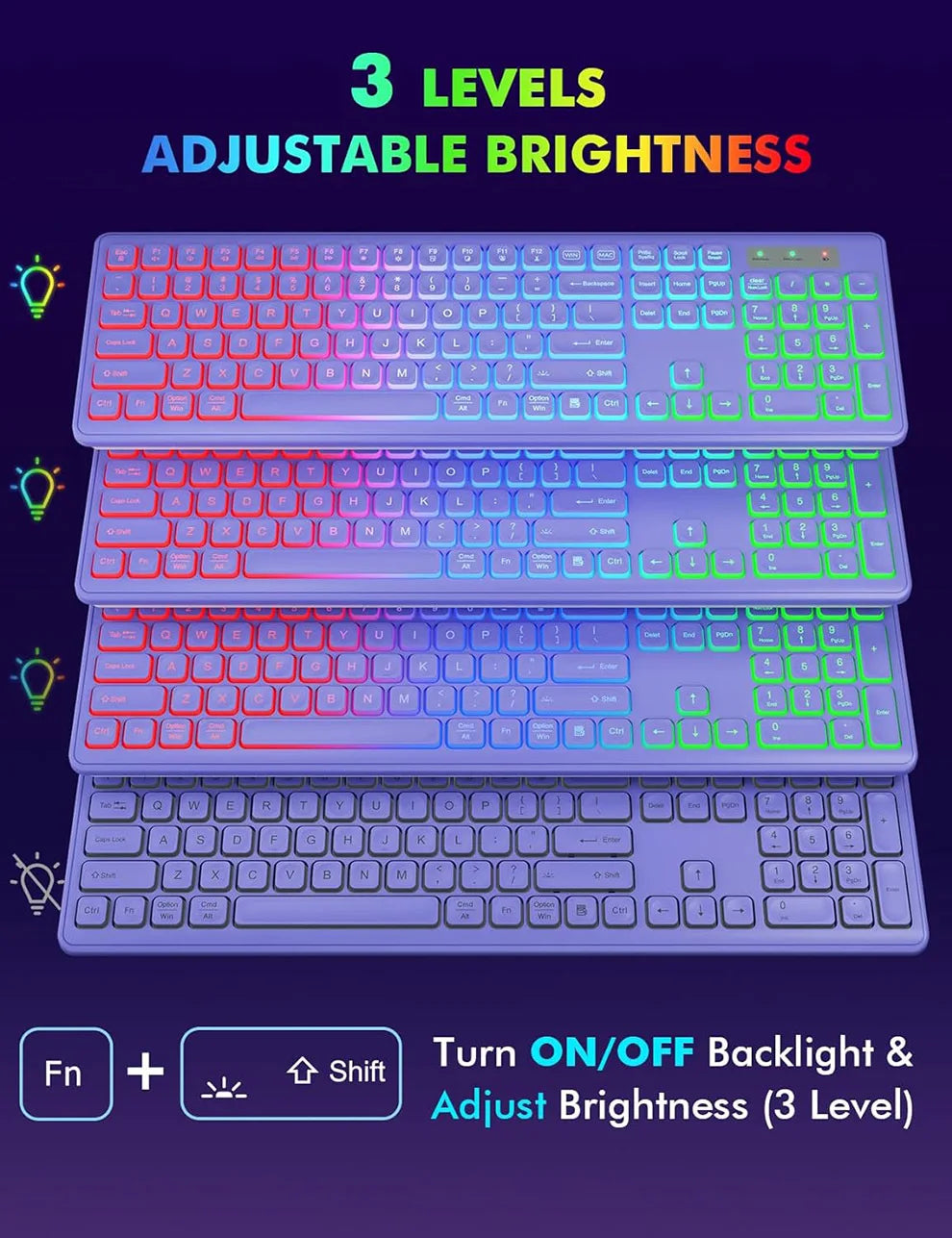 Wireless Backlit Keyboard and Mouse Combo - Rechargeable Full-Size 2.4GHz Illuminated Set for Enhanced Productivity