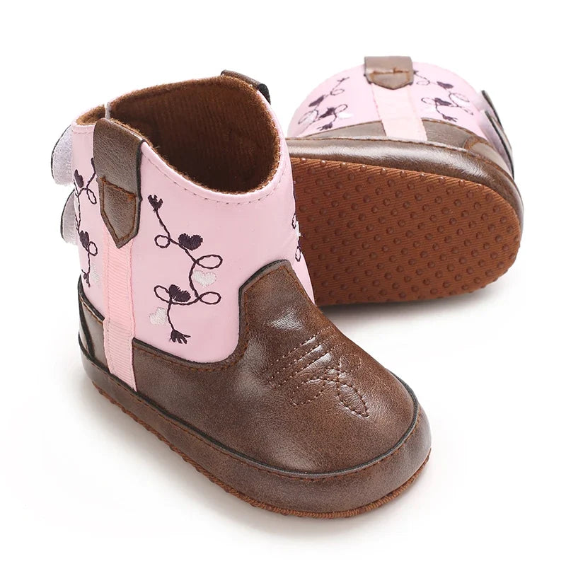 Western Denim Baby Winter Boots, Fashion Warm Casual First Walkers Shoes for Boys Girls 0-18 Months ﻿