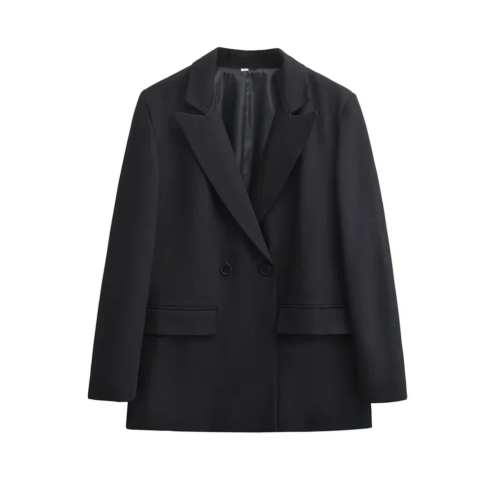 TRZA-Abrigo Blazer Cruzado para Mujer, Ropa de Oficina, Manga Larga, Bolsillos con Solapa, Prendas de Abrigo Femeninas, Blusas Elegantes, Moda