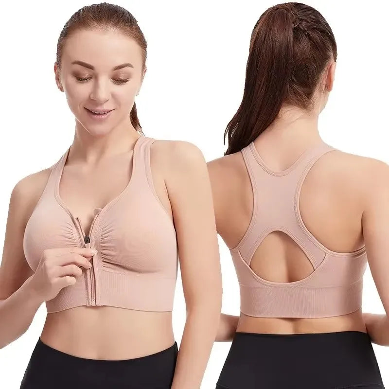 Sujetador deportivo para mujer con cremallera frontal