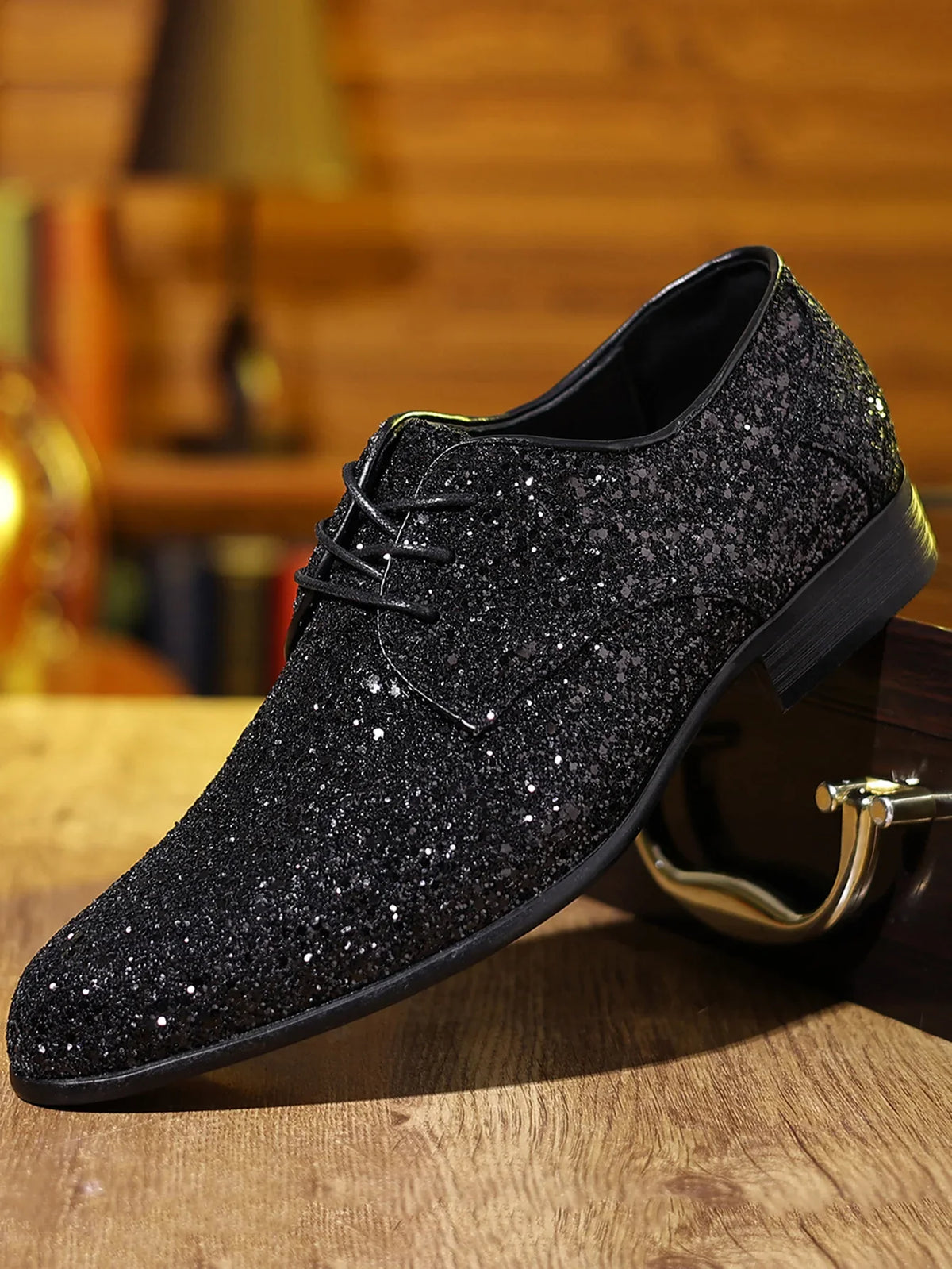 Luxury Men Dress Shoes Gold Silver Sequin Wedding Shoes High Quality Lace-Up  Oxford Shoes Fashion Designer Men Flats Large Size