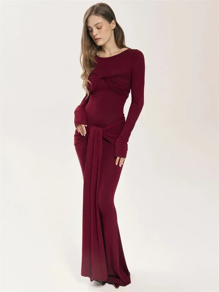 Vestido largo plisado sexy de mujer Tossy, retazos, retorcido, ajustado, manga larga, color sólido, estilo Y2k, para otoño, ropa de calle, vestido ajustado para mujer