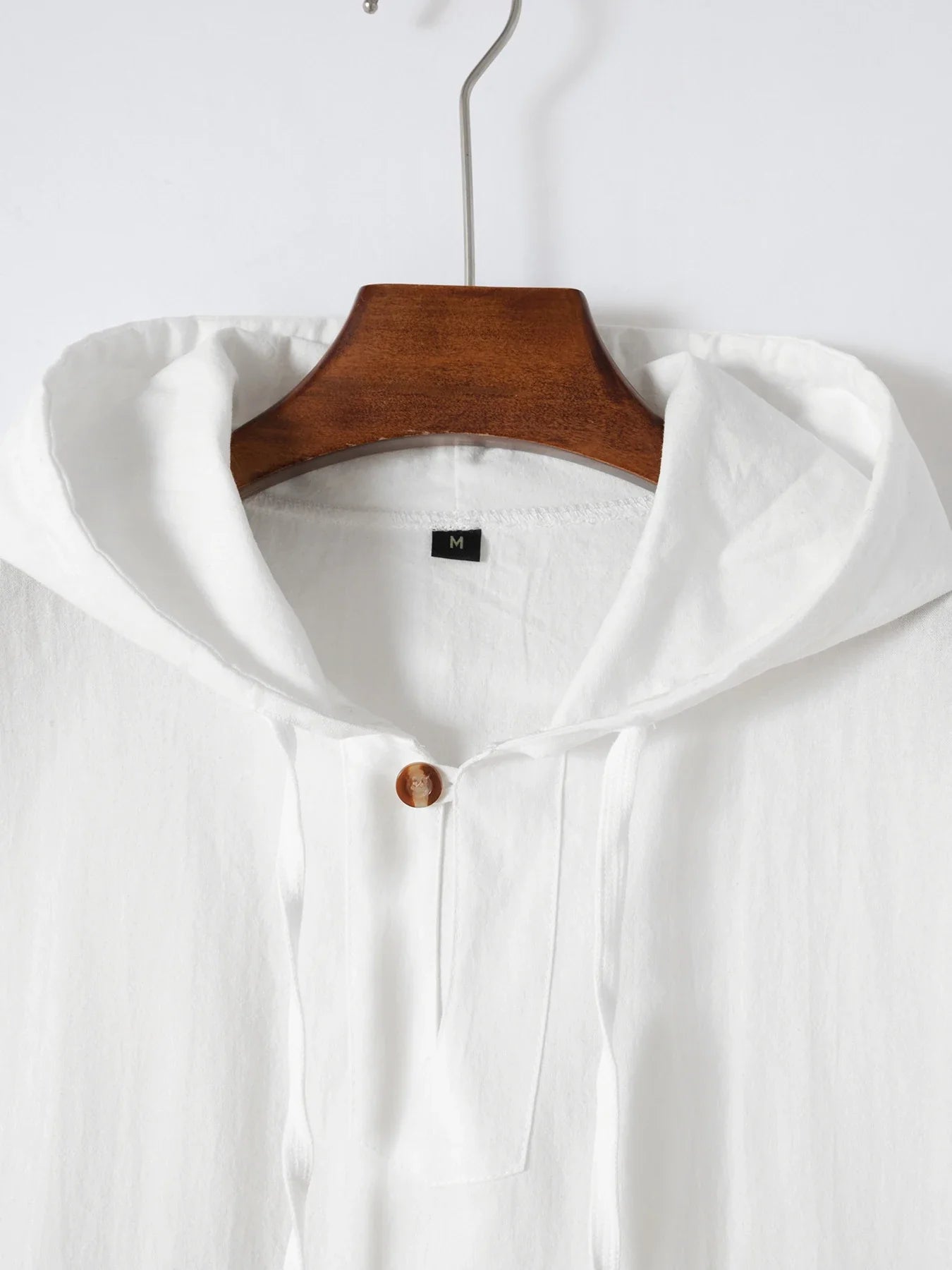 Men's Summer Fashion Casual Cotton and Linen Sports Hooded Shirts, Personalized One-Button Drawstring Solid-Color Pullovers