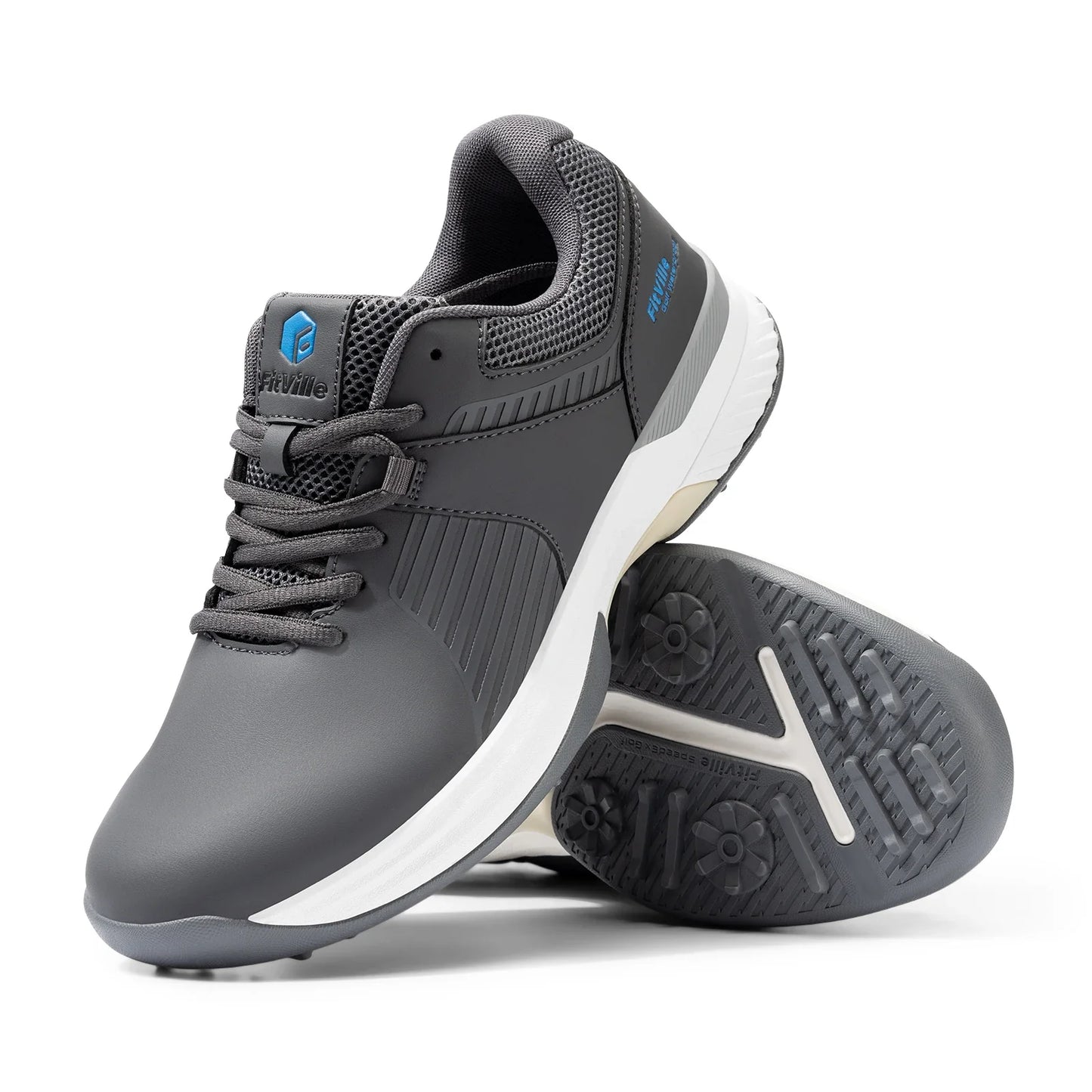 FitVille Wide Men's Golf Shoes Water Resistant Professional Golfing Sneakers Outdoor Spiked Golf Sports Shoes for Men Relif Pain