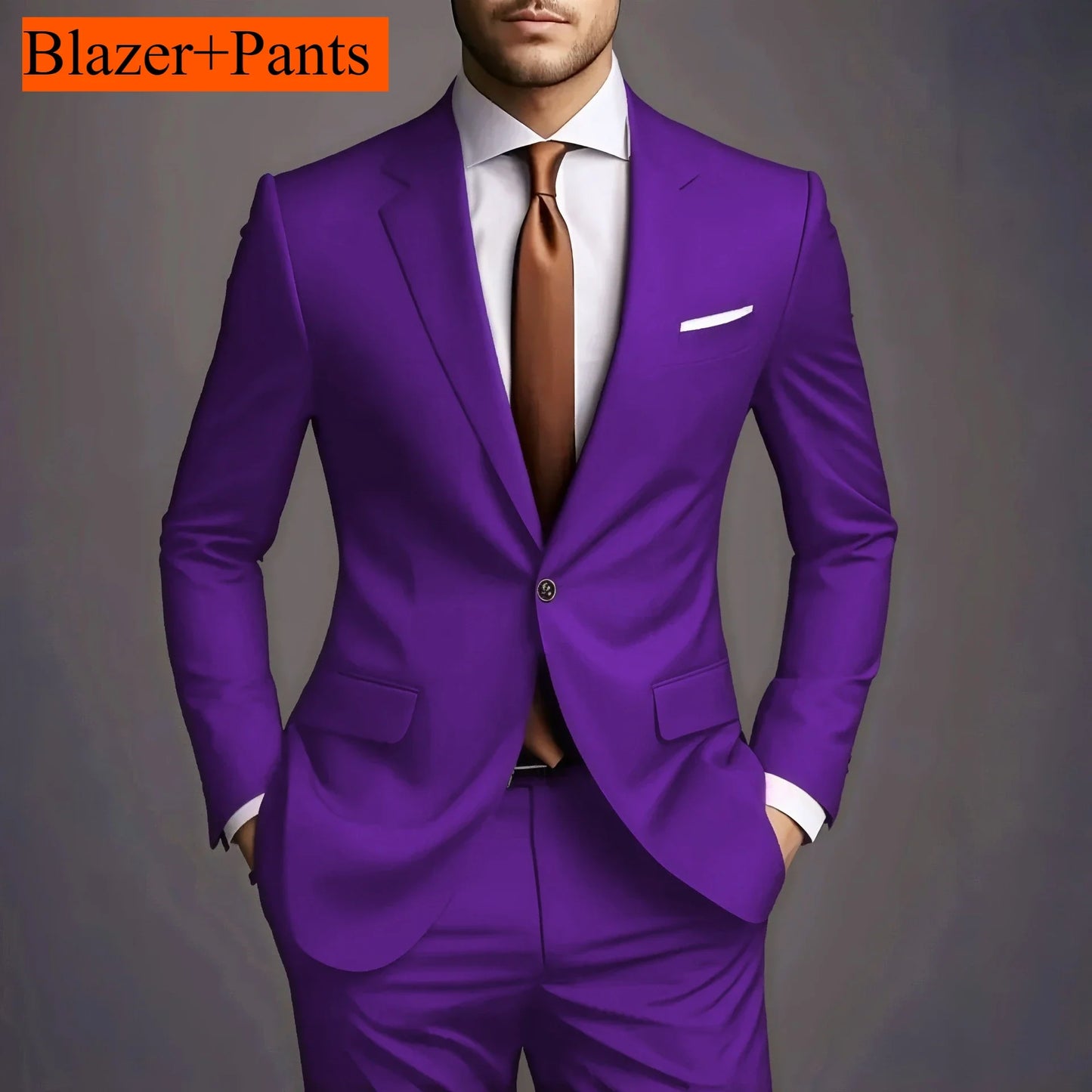 New Luxury Elegant Men's Suits 2 Piece Set Fashion Korean Casual Slim