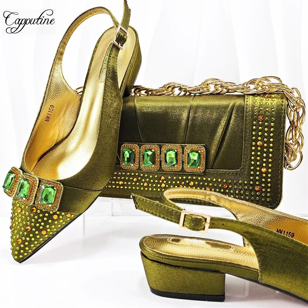 Peach Women Shoes And Bag Set Luxury  Ladies Sandals Match With Handbag Clutch Medium Heels Pumps Sandales Femmes MM1159