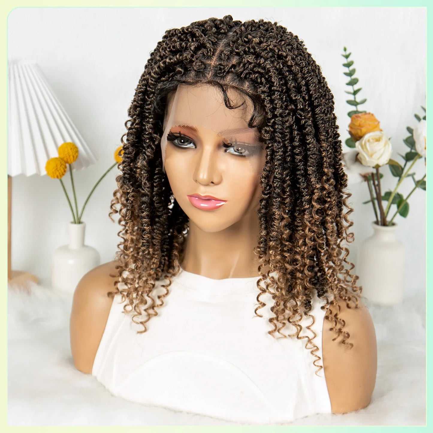14Inch Full Lace Braided Wigs Synthetic Lace Frontal Twisted Braids Wigs with Baby Hair Knotless Box Braids Wig for Black Women