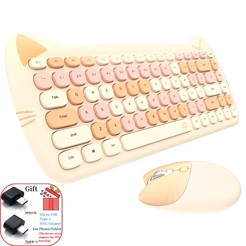 MOFII Kawaii Cat 2.4G Wireless Keyboard and Mouse Set Cute Lipstick Punk Keyboards and Mice Combos for Laptop PC Home Office