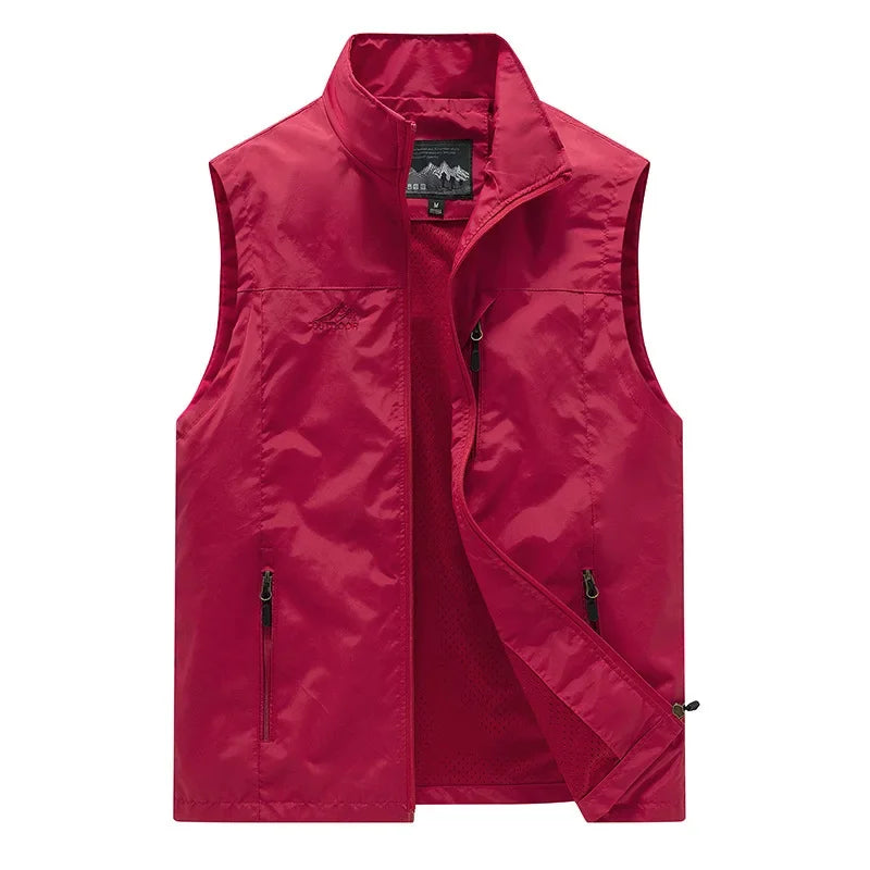 FGKKS Spring New Men Waistcoat Outdoor Leisure Solid Color Vest Young Middle-aged Photography Fishing Casual Vest Jacket Male
