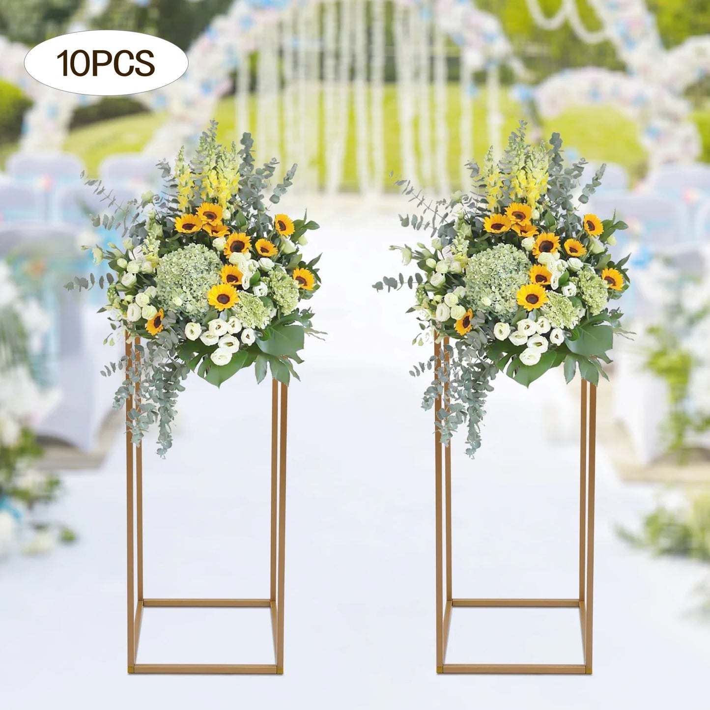 10pcs Wedding Flower Stand Set 23.62"h Gold Metal Column Rack Wedding