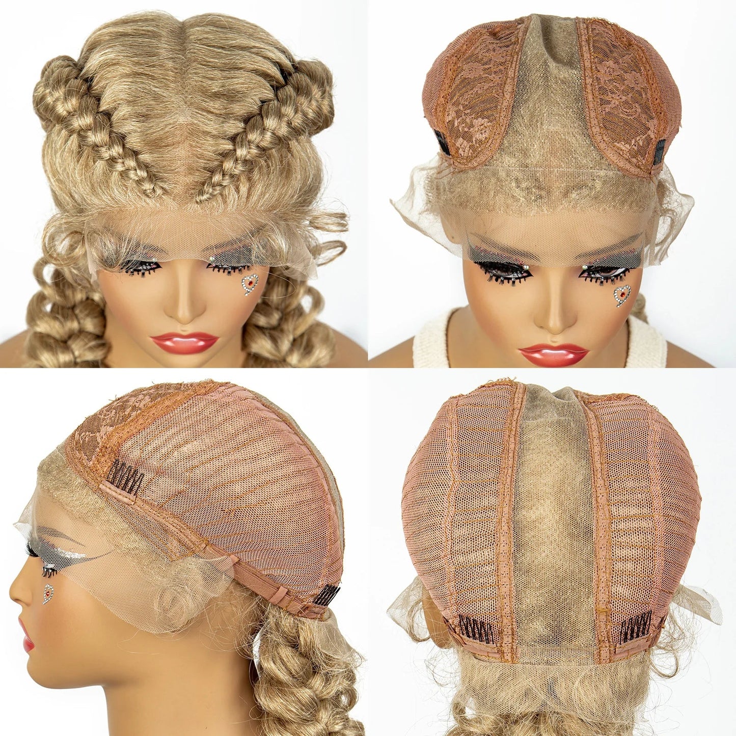 1B/30 Dark Brown Synthetic Lace Frontal Dutch Box Braided Wigs for Black Women Fishtail Braids Wigs with Baby Hair Cornrow Wigs