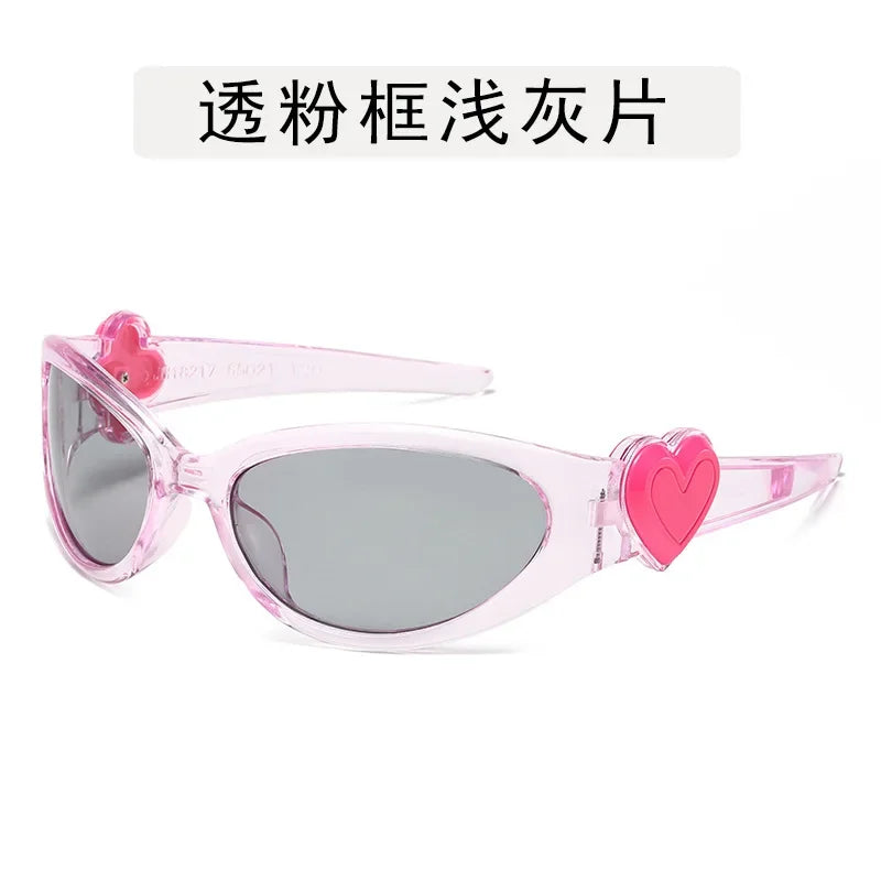 Retro Y2K Style Oval Sunglasses Women Fashion Heart Frame Sports Goggles Popular Cat Eye Party Sun Glasses Ladies Gafas De Sol