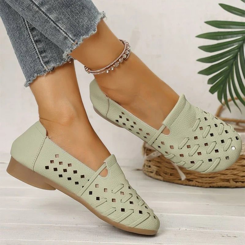 Concise Solid Hollow Flat Shoes for Women Summer Comfortable Shallow Women's Flat Shoes Slip On Walking Woman Flats Shoes